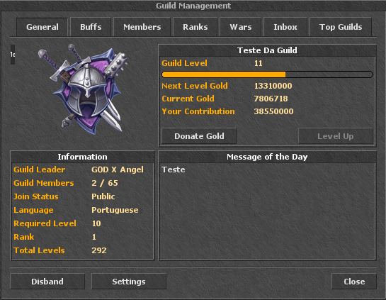 Tela geral do novo sistema de guilds