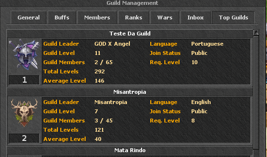 Ranking de top guilds no novo sistema
