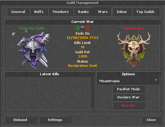 Tela de wars do novo sistema de guilds