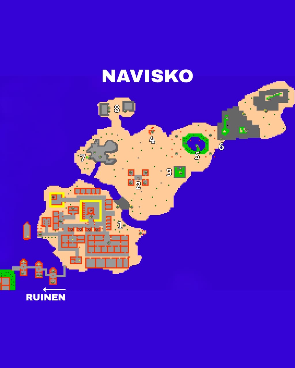 Mapa de Navisko com areas numeradas