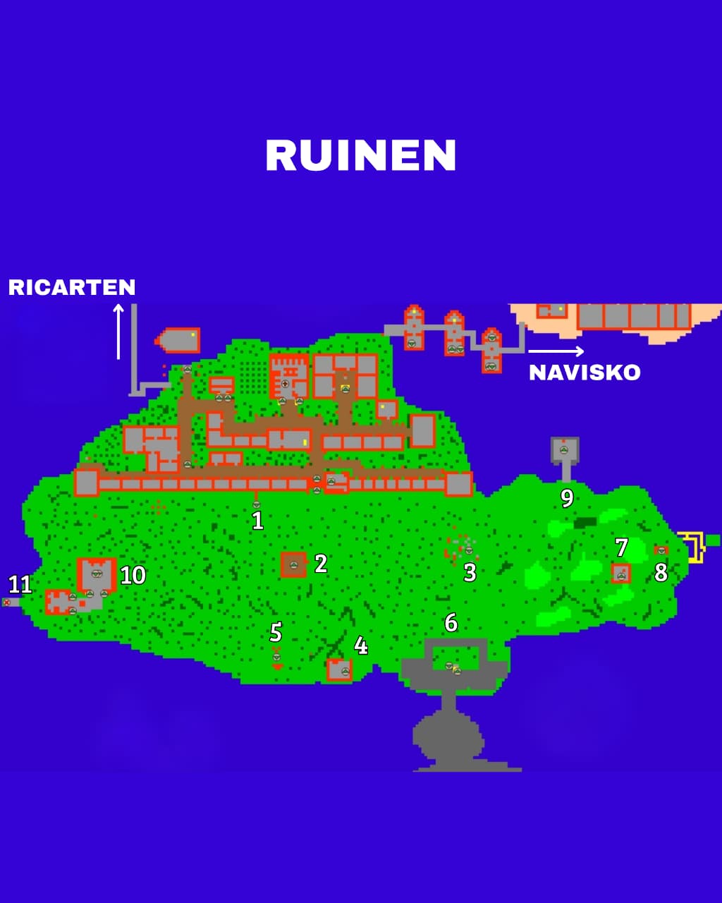 Mapa de Ruinen com areas numeradas
